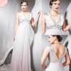 Sexy Silver Sequins Sleeveless Deep V-neck Formal Long Prom Dress