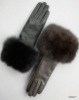 Mink Fur Trim Leather Gloves - Cashmere Lined