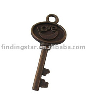 Antiqued copper LOVE key charms