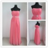 Pink Chiffon Floor Length Ruffle Strapless Bridesmaid Dress