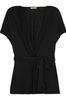 Ladies black 100 viscose jersey wrap-effect top