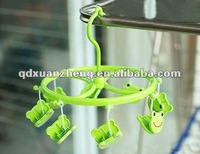 Cute Plastic Clothes Pig Hanger 8 Clips drying rack clothes hanger blue green pink