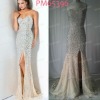 Sexy Champange/Silver High Slit Chiffon Strapless Beaded Bodice Prom Dress