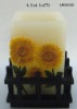 Square LED candle with sunflower design