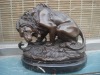 Heavy Bronze Male Lion Statue Fighting Snake on Marble