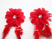 New Style Acrylic Feather Cloth Flower Hair Clip Hairgrip