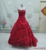 sweetheart neckline appliqued beading tiered organza hot red wedding dress tie back real