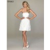 Sexy short white satin band and beaded with 3-D flower party dress