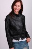 Fashion Ladies' Motorbike Black Leather Jacket F2