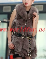 BY-HN-G035 Fashion Waistcoat for Women, cream colored fox fur