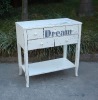 white wooden console table with hand paited