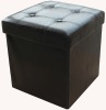 stronger!!Black PU Leather folding storage ottoman with buttons