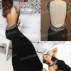 Hot Designer Beaded Black High Scoop Neckline Sexy Back Open Evening Dress