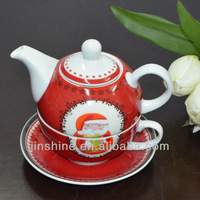 Super white porcelain Tea for one set with New Christmas design