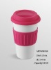 10oz Reusable eco-friendly double wall ceramic mug w/ silicone lid & grip