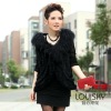 Popular Lady's Mongolian Fur vest with lambs wool collar Black