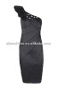 Stretch satin appearance pencil dresses Cutwork One Shoulder Cocktail Dress Black DL035