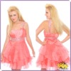 Hot sale 2012 sexy beautiful one shoulder mini A-Line beaded ruffle tulle affordable homecoming dresses