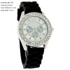 Ladies Crystal 3-eye Dial Rubber Band Fashion Quartz Watch