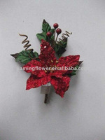 Decorated single stem artificial flower christmas flower poinsettia