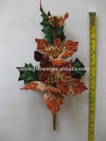 Decorated single stem artificial flower christmas flower poinsettia