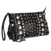 Beige metal studs brand clutch, evening party hand bag