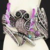 hot hip hop antique silver owl bangle with gemstone and unfold wing