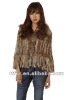 Geunine rabbit fur hand knitted hoodied cape with raccoon dog fur trimming TT-132