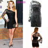 Emma Roberts One Shoulder Illusion Long Sleeve Scalloped Lace Edge Black Lace Celebrity dress