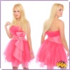 Newly 2012 sexy beautiful strapless mini A-Line beaded bow ruffle tulle satin affordable homecoming dresses